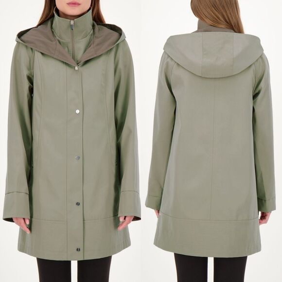 New! JONES NEW YORK Women's Two-Tone Hooded Rain Coat Jacket Water Resistant - Picture 1 of 4